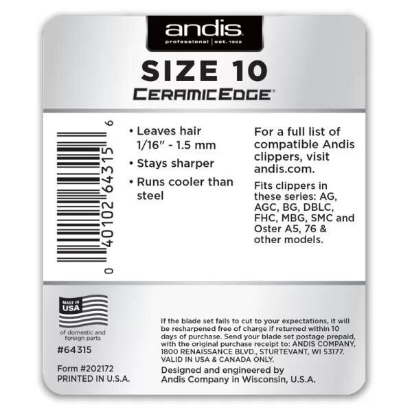 Ножевой блок Andis Ceramic Edge №10 1,5 мм AN c 64315 фото