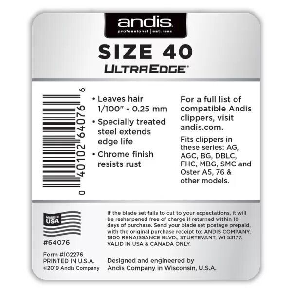 Ножевой блок Andis Ultra Edge №40, 0,25 мм AN u 64076 фото