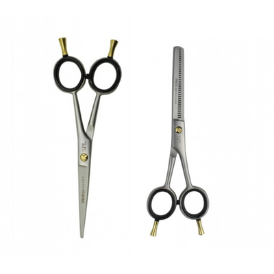 Набір ножиць для лівші для стрижки волосся прямі та філірувальні напівергономічні з високоякісної сталі SPL 5.5 розмір 90071-1 фото