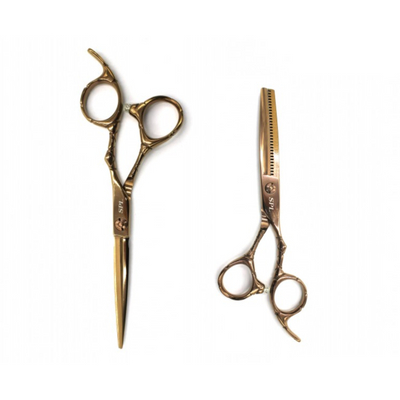 Набір ножиць для правші для стрижки волосся прямі та філірувальні напівергономічні з медичної сталі  SPL 6.0 розмір (90063-1) фото