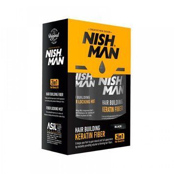 Нарощування волосся кератиновим волокном Nishman Hair Building Keratin Fiber Black 20g + 100ml фото