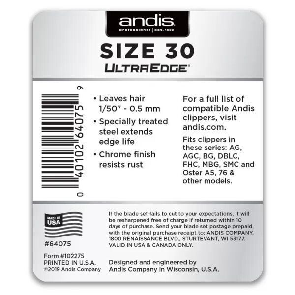 Ножовий блок Andis Ultra Edge №30, 0,5 мм фото