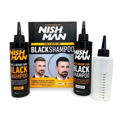 Шампунь для маскировки седины Nishman Hair&Beard Care Black Shampoo Bundle 2 x 200 мл фото