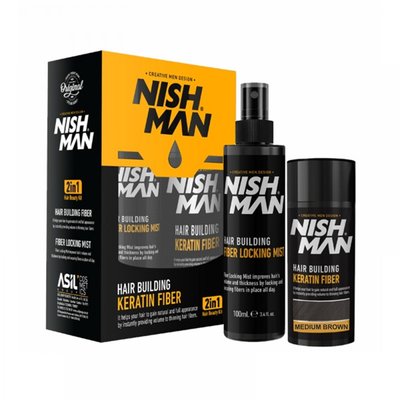Наращивание волос кератиновым волокном Nishman Hair Building Keratin Fiber Medium Brown 20g+100ml фото