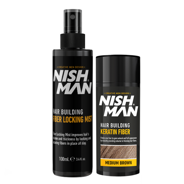 Наращивание волос кератиновым волокном Nishman Hair Building Keratin Fiber Medium Brown 20g+100ml фото
