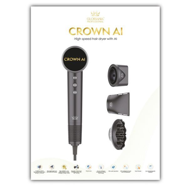 Багатофункціональний високошвидкісний фен зі штучним інтелектом Gloriana Crown AI, 401-050 фото