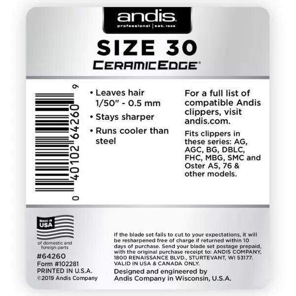 Ножевой блок Andis Ceramic Edge №30 0,5 мм AN c 64260 фото