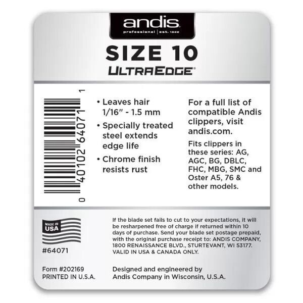 Ножевой блок Andis Ultra Edge № 10, 1,5 мм фото